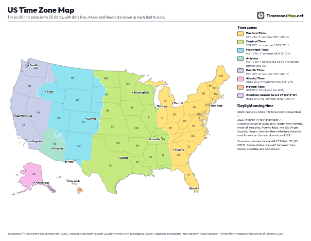 Preview: printable US time zone map